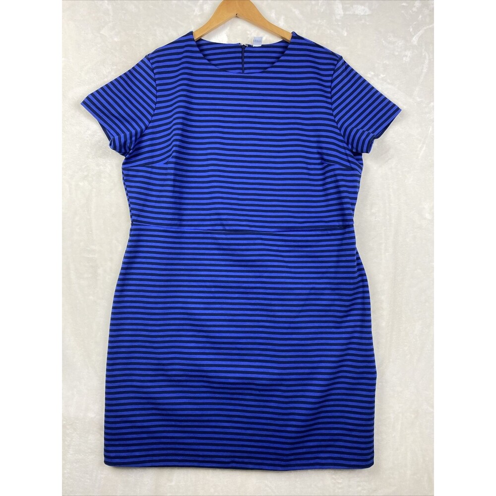 Old Navy Sheath Dress Womens XXLarge Ponte Blue Black Stripes Short Sleeves Work